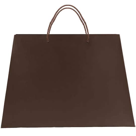 JAM Paper Matte Chocolate Brown Trapezoid Gift Bags with Rope Handles, 100ct.